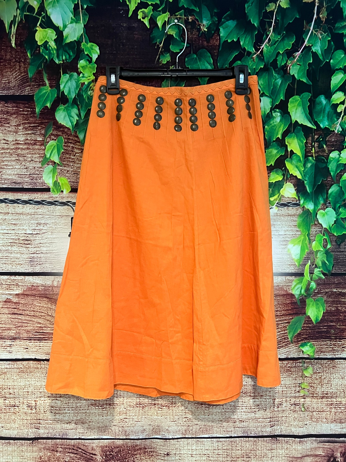 Tory Burch A Line Midi Skirt Orange W/ Bronze Studs Studded Spring Summer Size 0